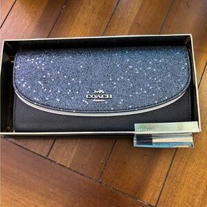 Brand New~Gorgeous~Coach Blue and Silver Glitter Wallet! 💙